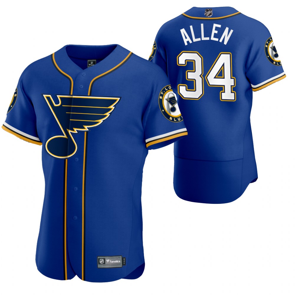 Jake Allen Blues 2020 NHL X MLB Crossover Baseball Jersey Royal