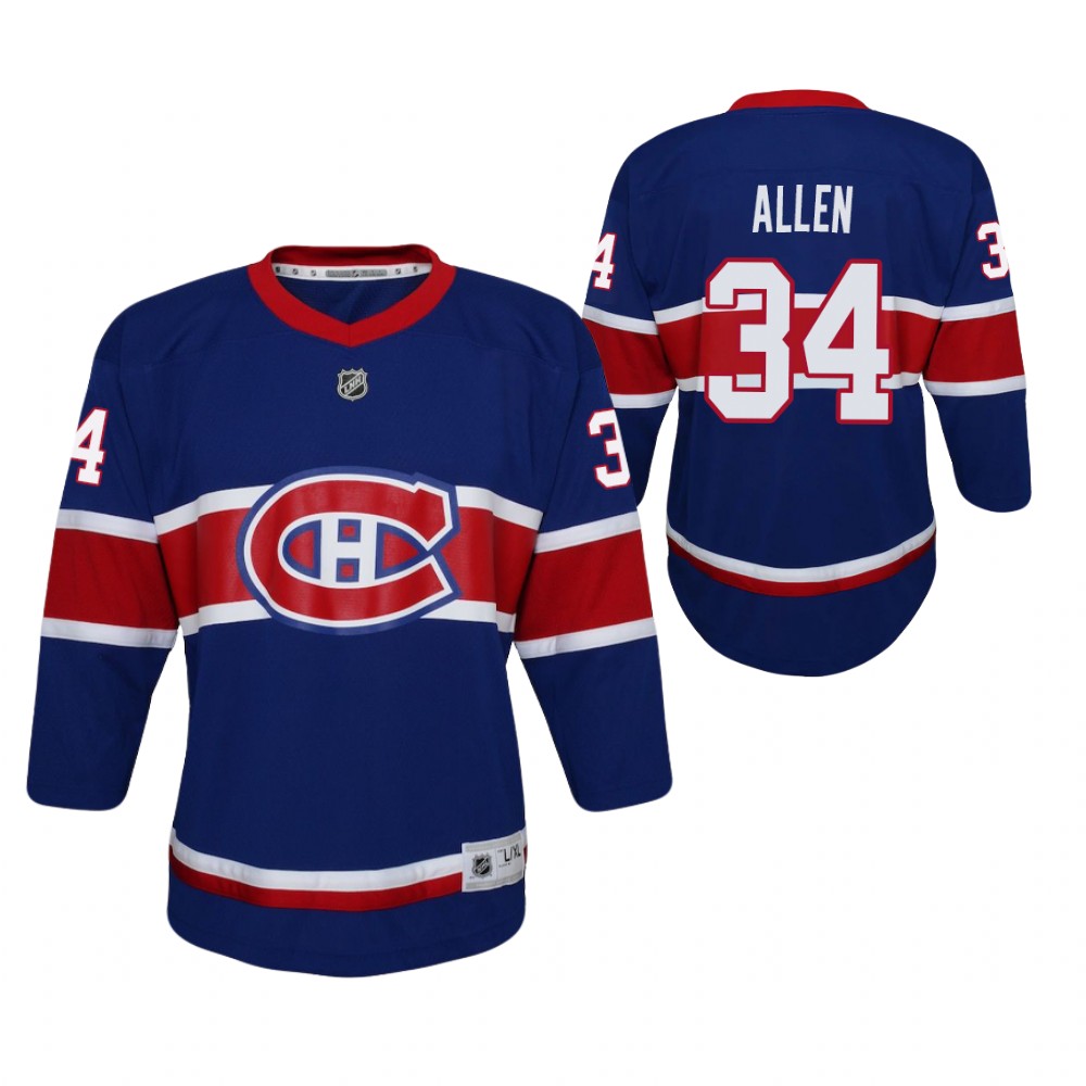 Jake Allen Montreal Canadiens 2021 Reverse Retro Royal Youth Jersey Special Edition