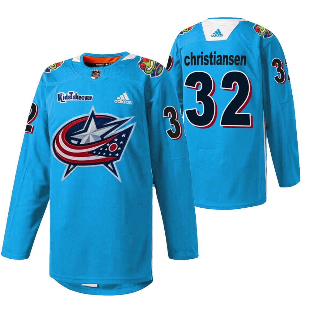 Jake Christiansen Blue Jackets Kids Takeover Jersey Blue Warmup