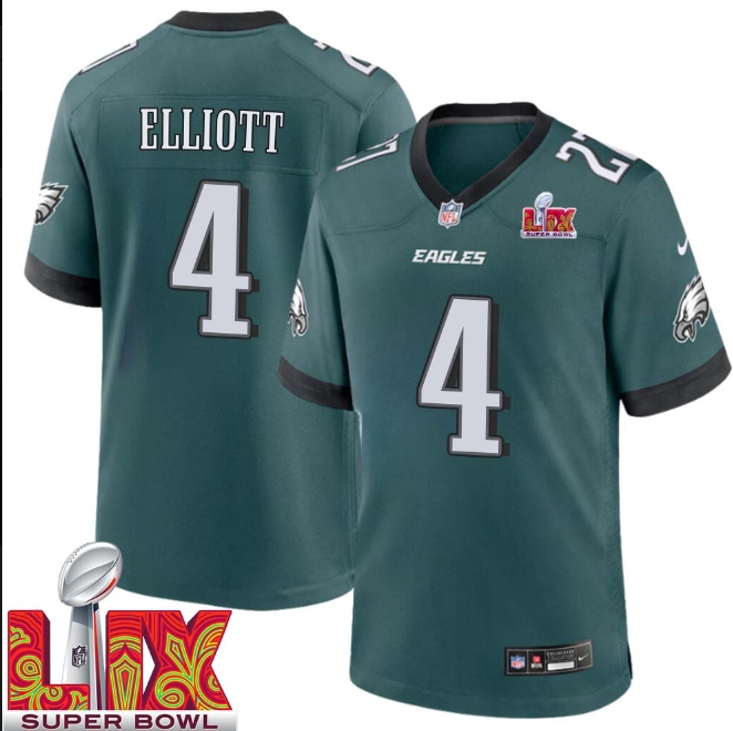 Jake Elliott No 4 Men Super Bowl LIX Philadelphia Eagles Home Game 2025 Jersey- Replica