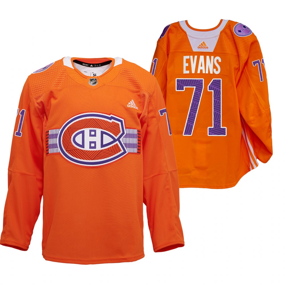 Jake Evans Les Canadiens Indigenous Celebration Night Jersey Orange Warmup