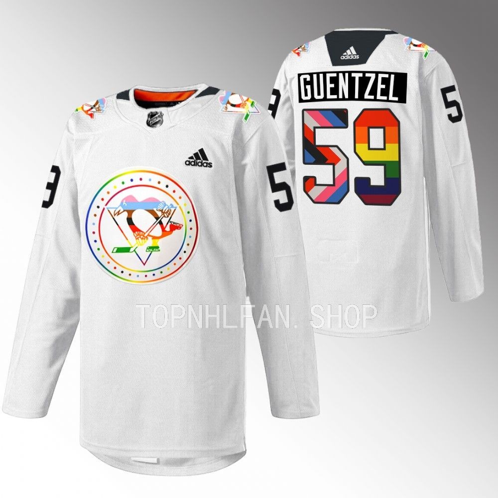 Jake Guentzel Penguins Pride warmup Jersey White Rainbow