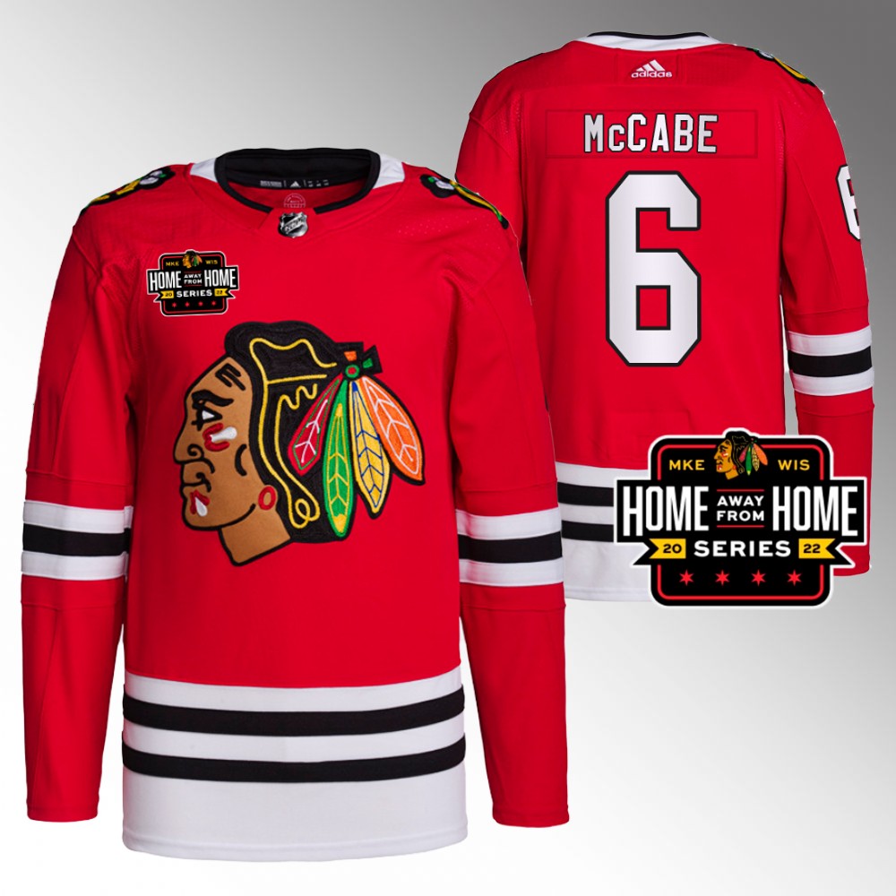 Jake McCabe Chicago Blackhawks Primegreen Red 2022 Milwaukee Home Away From Home Jersey