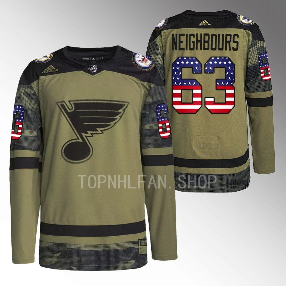 Jake Neighbours Blues Veterans Day Jersey Camo Warmup
