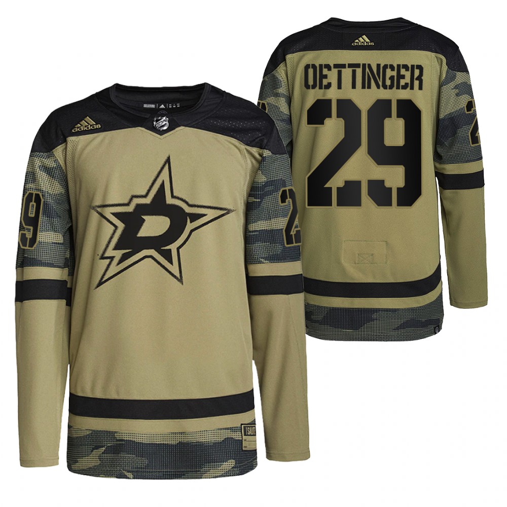 Jake Oettinger Stars Military Appreciation Night Jersey Camo Practice