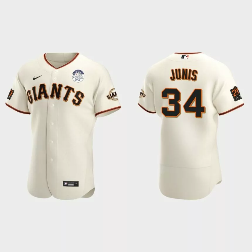 Jakob Junis San Francisco Giants 4 ALS Lou Gehrig Day Authentic Jersey – Cream