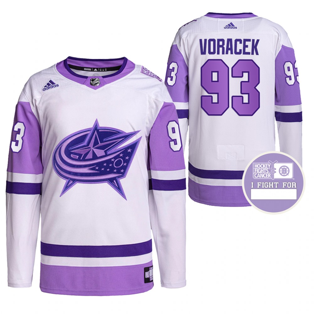 Jakub Voracek Blue Jackets Hockey Fights Cancer Jersey Purple White Authentic Pro