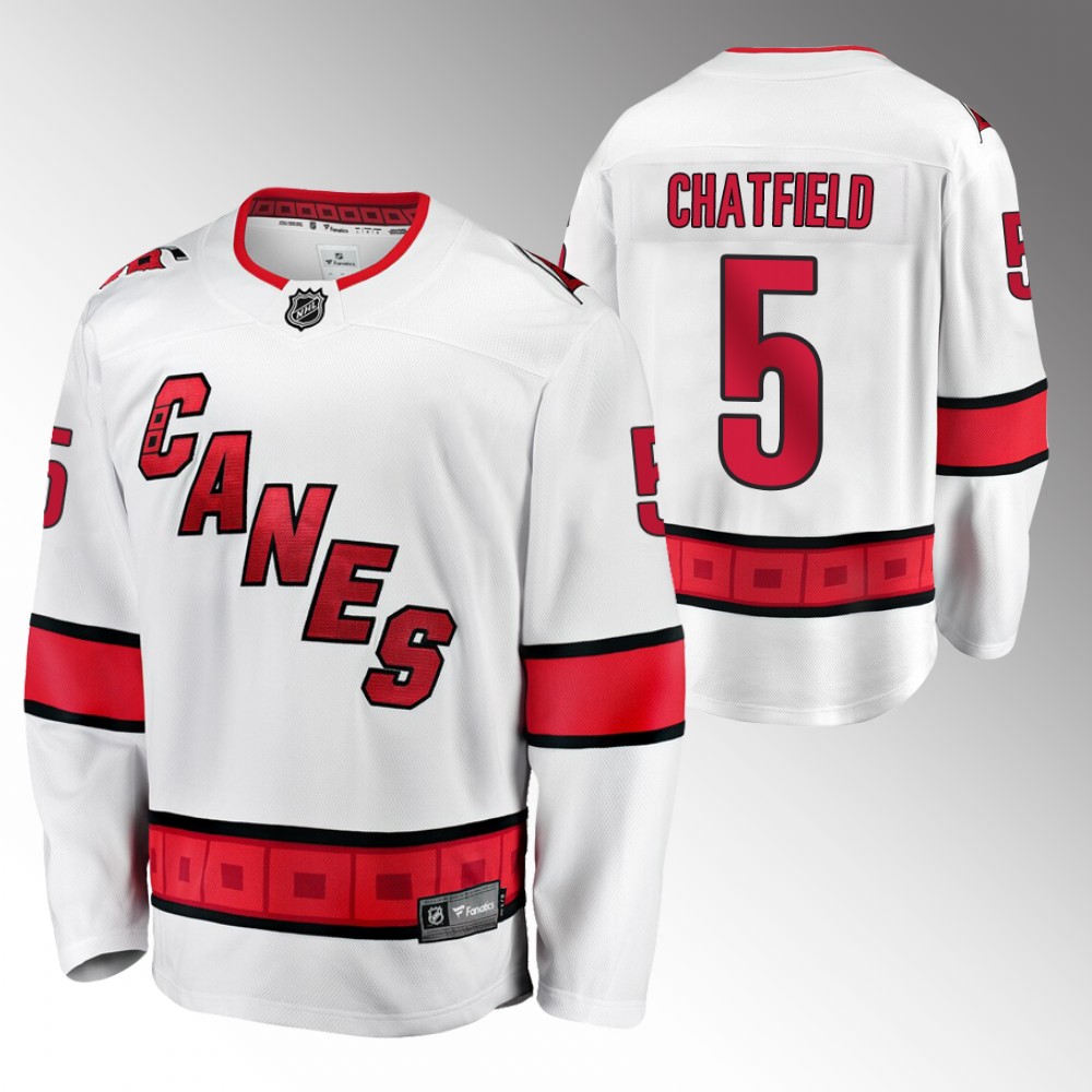 Jalen Chatfield Carolina Hurricanes Jersey Away White Breakaway Player