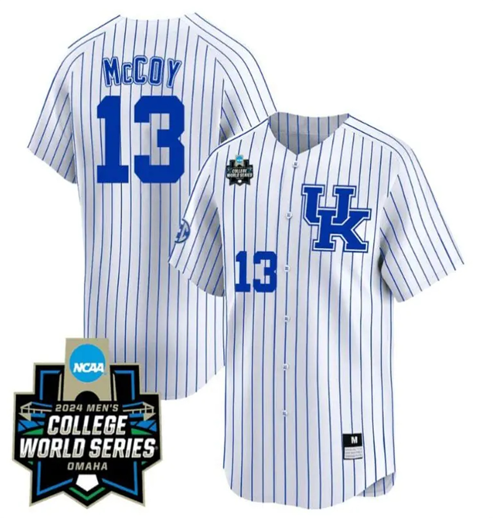James McCOY Jersey #13 Kentucky Wildcats 2024 College World Series Vapor Premier Limited NCAA Baseball Stitched White Pinstripe