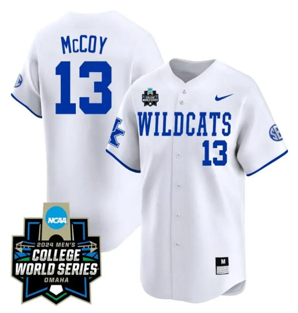 James McCOY Jersey #13 Kentucky Wildcats 2024 College World Series Vapor Premier Limited NCAA Baseball Stitched Wildcats White