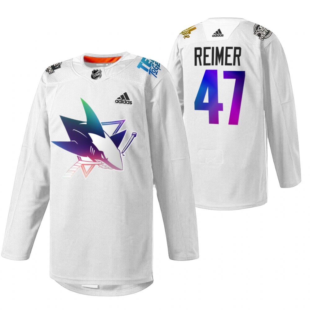 James Reimer Sharks Pride Night 2022 Jersey White HockeyIsForEveryone