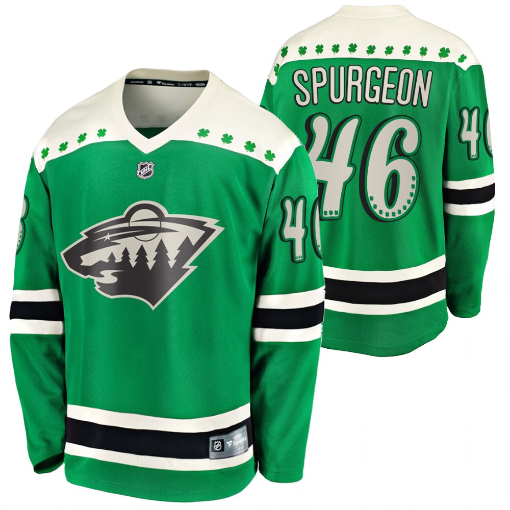 Jared Spurgeon Wild 2021 St Patricks Day Green #46 Jersey