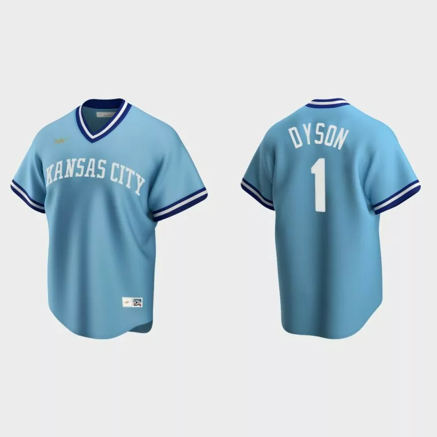 Jarrod Dyson #1 Kansas City Royals Cooperstown Collection Road Jersey – Light Blue