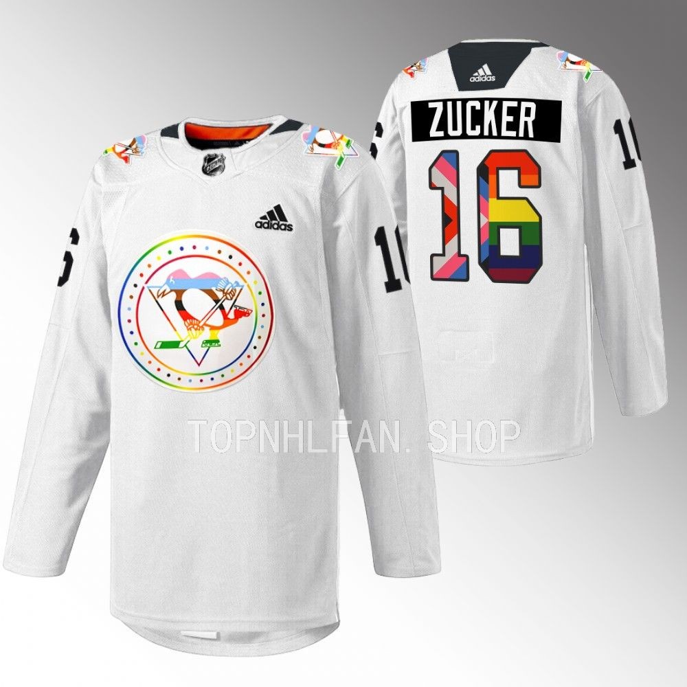 Jason Zucker Penguins Pride warmup Jersey White Rainbow