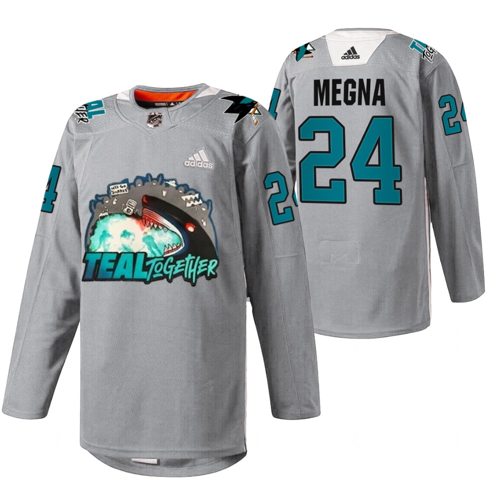 Jaycob Megna Sharks Fan Appreciation Jersey Gray Teal Togehter