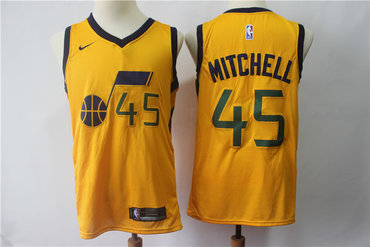 Jazz 45 Donovan Mitchell Yellow Nike Swingman Jersey(Without The Sponsor's Logo)