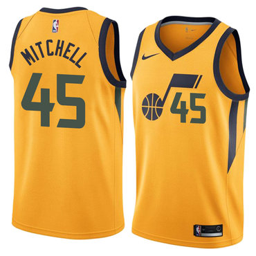 Jazz 45 Donovan Mitchell Yellow Nike Swingman Jersey(Without The Sponsor's Logo)