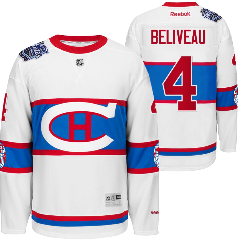 Jean Beliveau Montreal Canadiens Throwback to World White Winter Classic Jersey