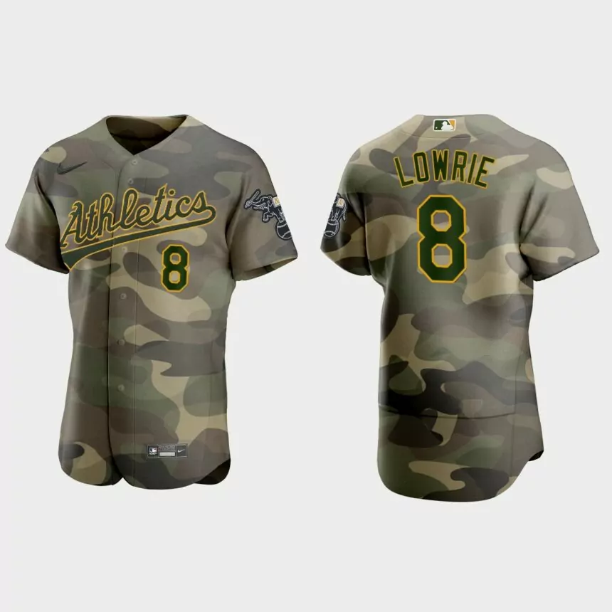 Jed Lowrie Oakland Athletics 2021 National Armed Forces Day Authentic Jersey – Camo