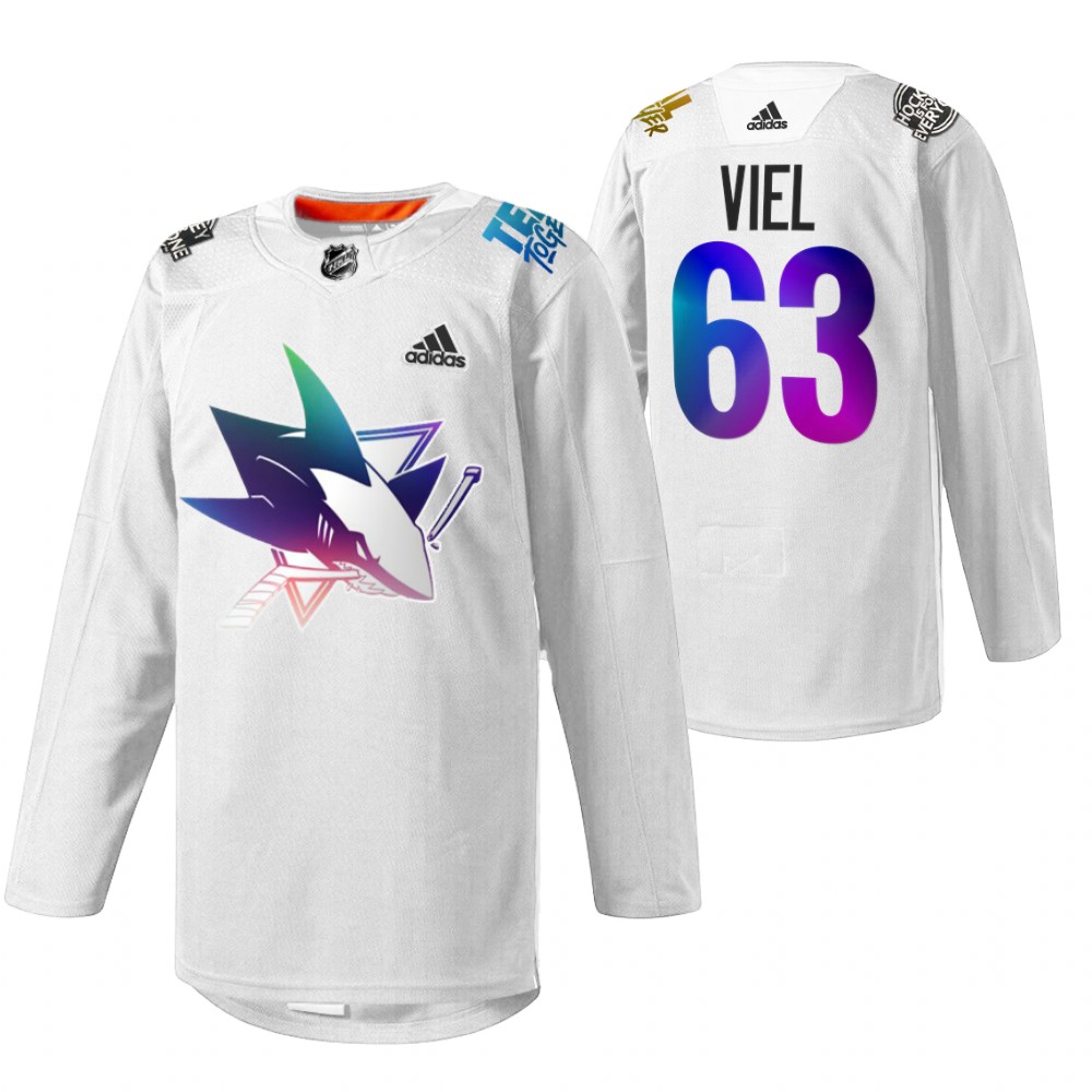 Jeffrey Viel Sharks Pride Night 2022 Jersey White HockeyIsForEveryone