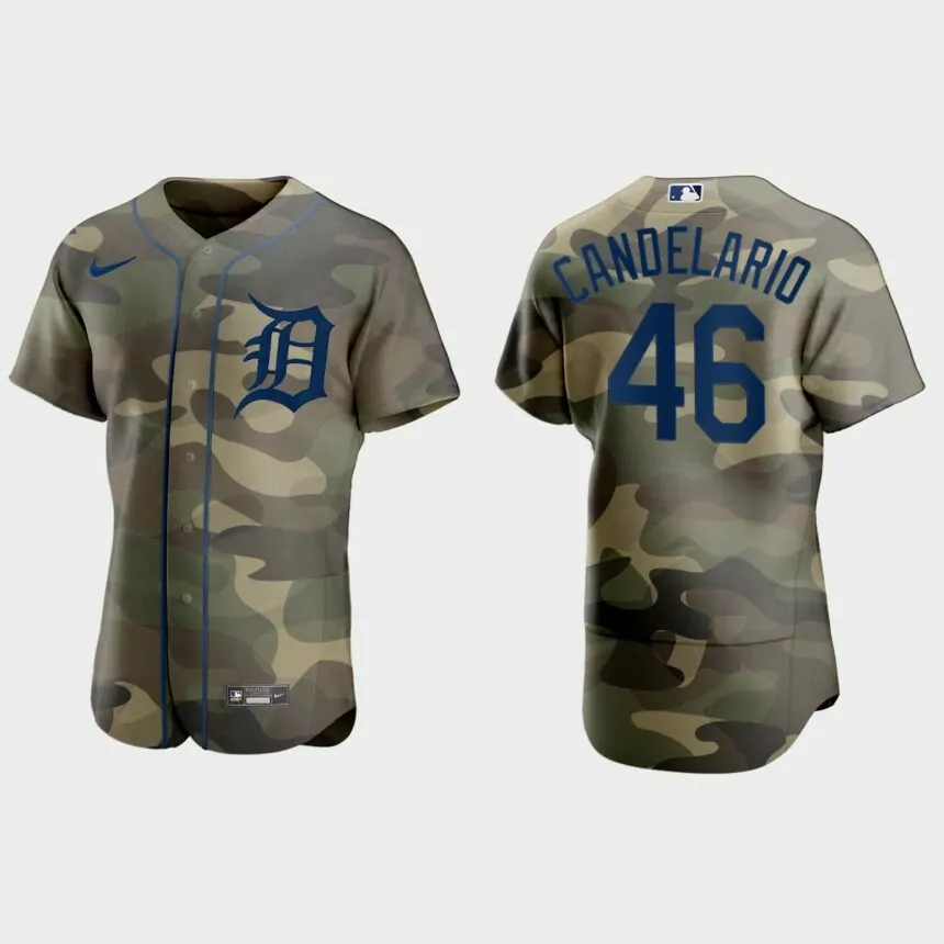 Jeimer Candelario Detroit Tigers 2021 National Armed Forces Day Authentic Jersey – Camo