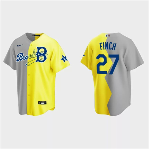 Jennie Finch Brooklyn Dodgers 2022 Celebrity Softball Game Split Jersey – Gray Yellow.jpg