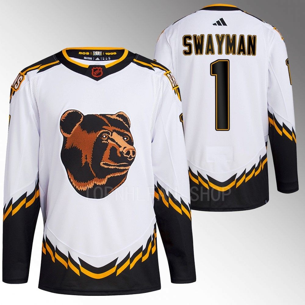 Jeremy Swayman 2022 Boston Bruins White Reverse Retro 2.0 Authentic Primegreen Jersey Stitched