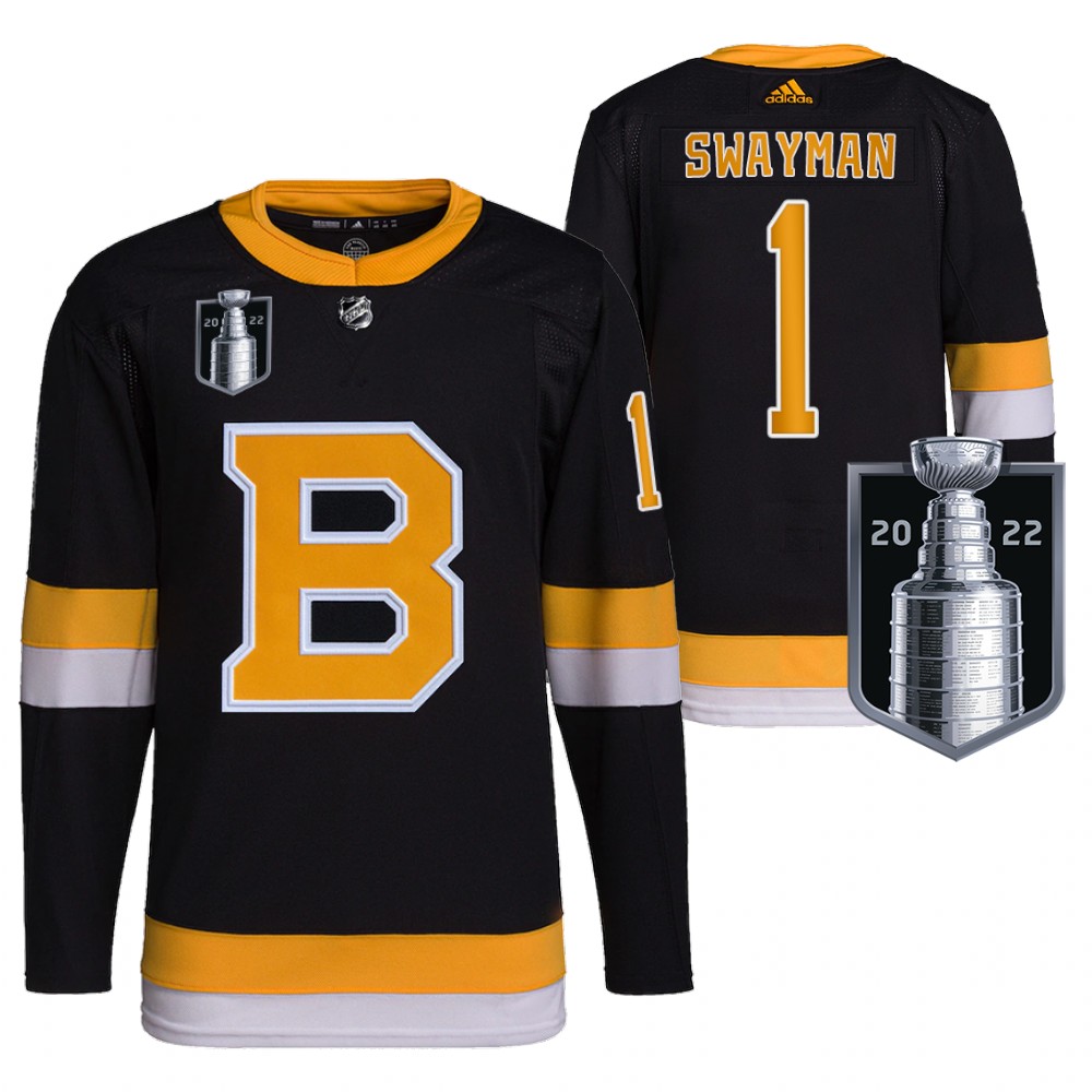 Jeremy Swayman Boston Bruins Black 2022 Stanley Cup Playoffs Jersey Authentic Pro Stitched
