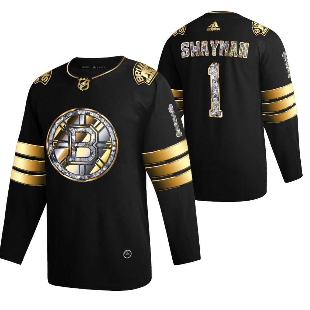 Jeremy Swayman Bruins #1 Black Diamond Edition 2022 Stanley Cup Playoffs Jersey Stitched