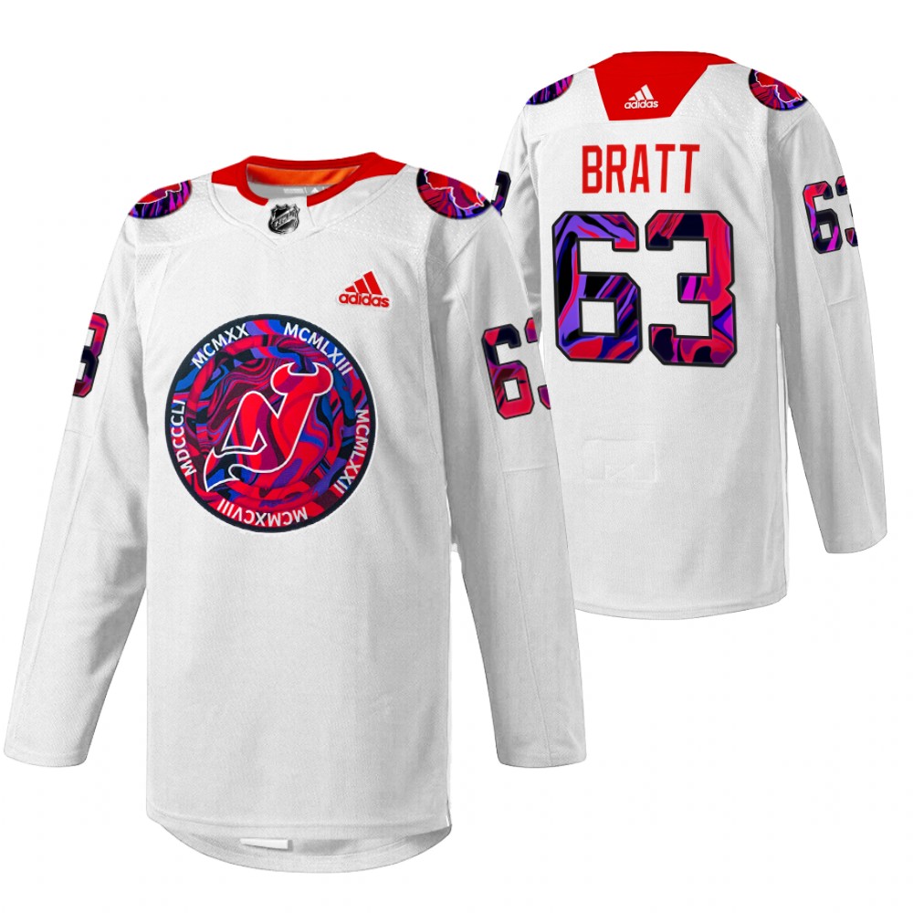 Jesper Bratt Devils Gender Equality Night Jersey White Warm-up