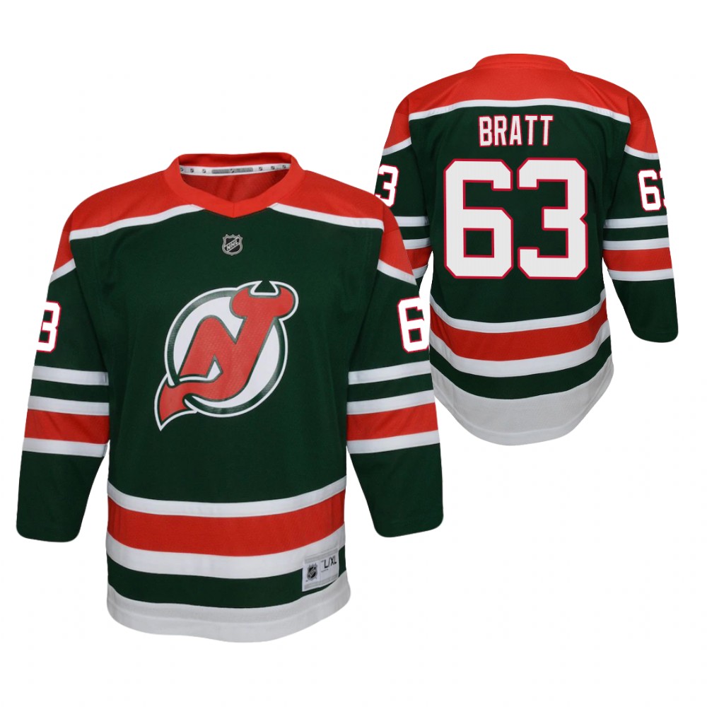 Jesper Bratt New Jersey Devils 2021 Reverse Retro Green Youth Jersey Special Edition