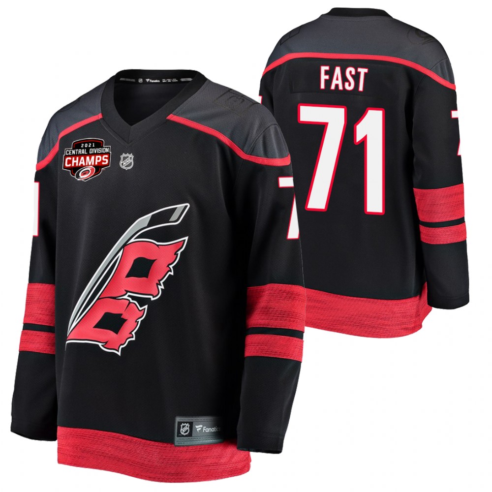 Jesper Fast Hurricanes 2021 Central Division Champions Black Jersey