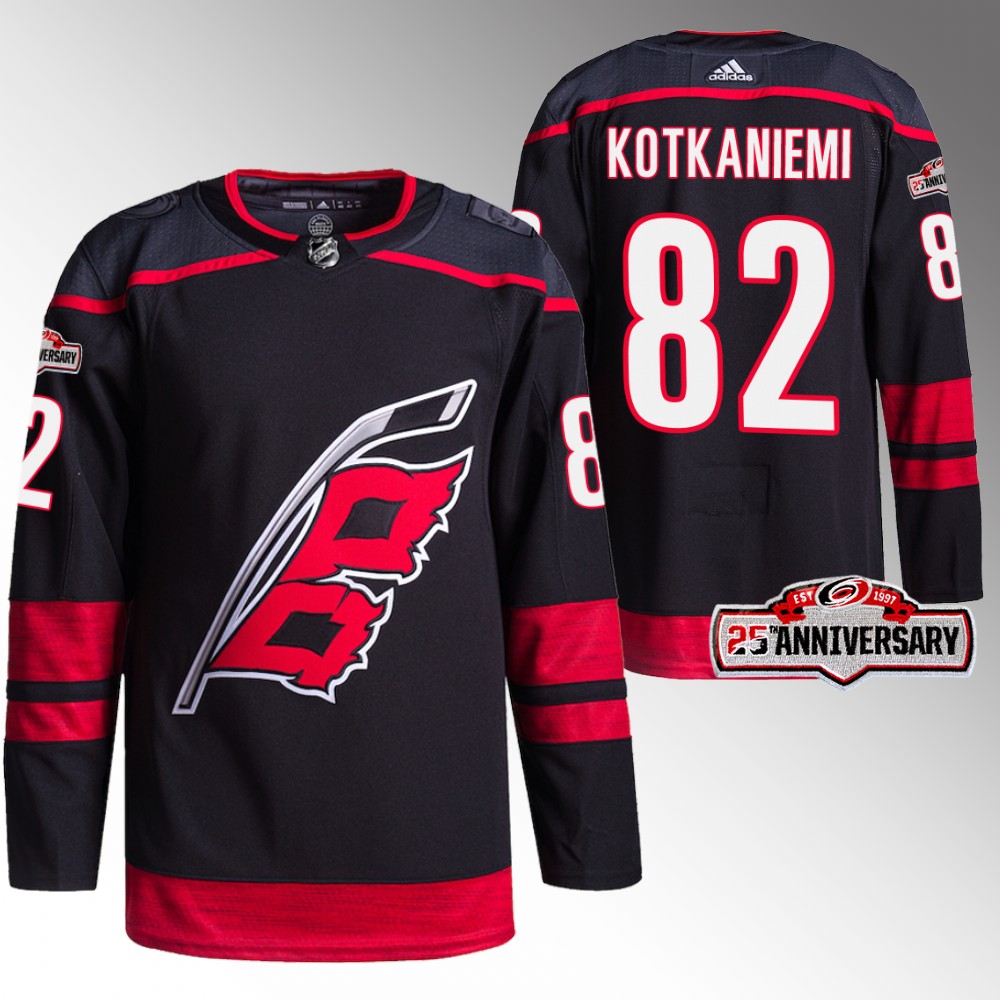 Jesperi Kotkaniemi Carolina Hurricanes 25th Anniversary Black 2022-23 Authentic Home Jersey