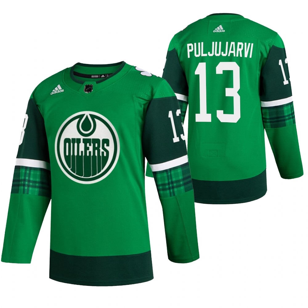 Jesse Puljujarvi 2022 St. Patrick Oilers Green #13 Jersey