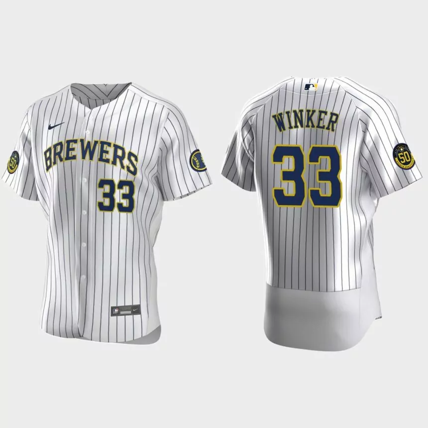 Jesse Winker Milwaukee Brewers Authentic Home Jersey – White