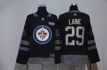 Jets 29 Patrik Laine Black 1917-2017 100th Anniversary Adidas Jersey