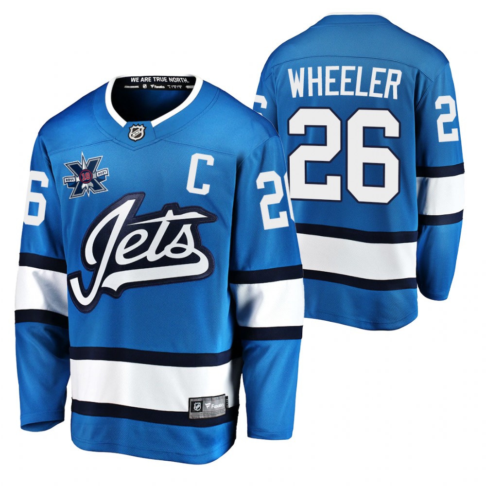 Jets Blake Wheeler Jersey 10th Anniversary Blue Honor Hawerchuk Alternate Men