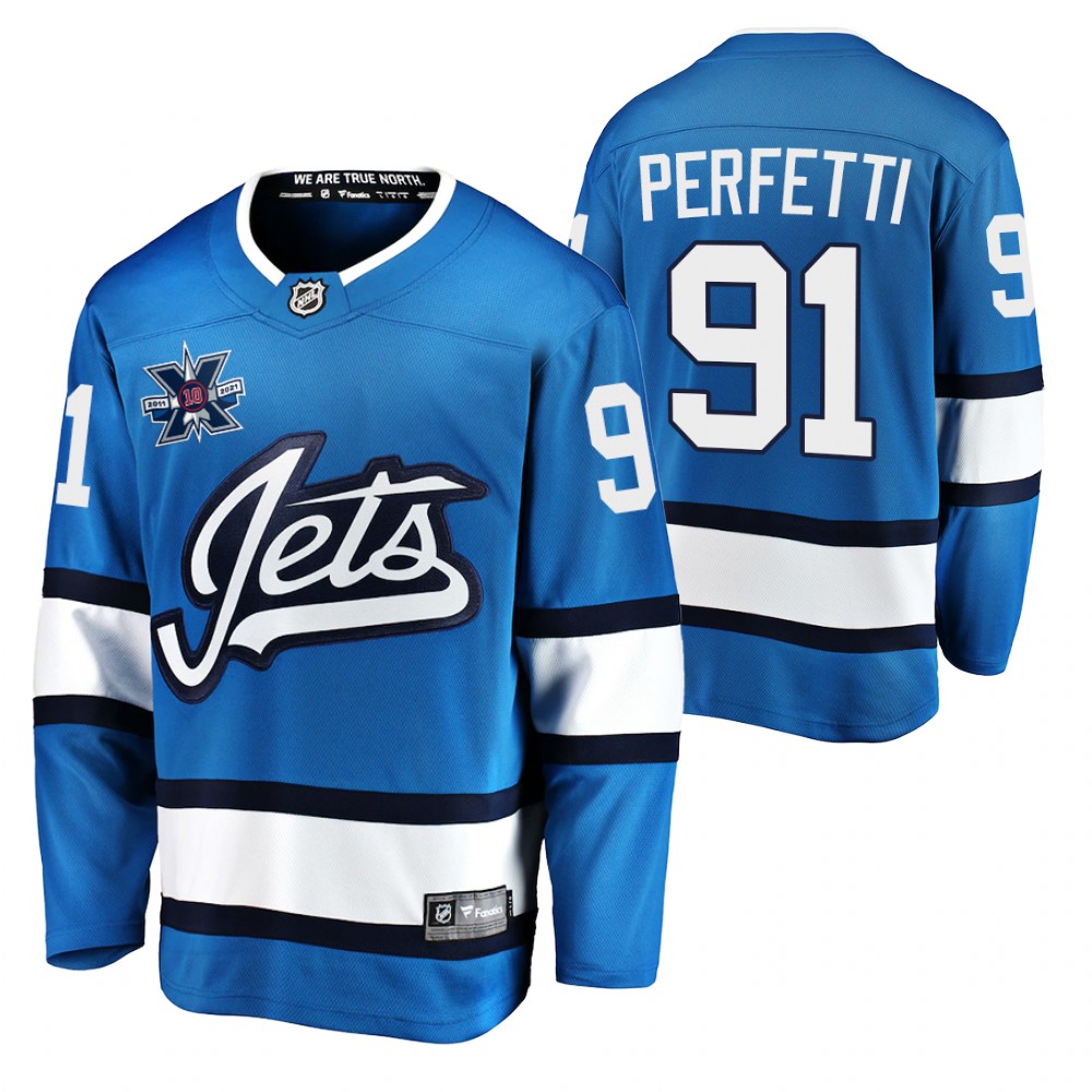 Jets Cole Perfetti Jersey 10th Anniversary Blue Honor Hawerchuk Alternate Men