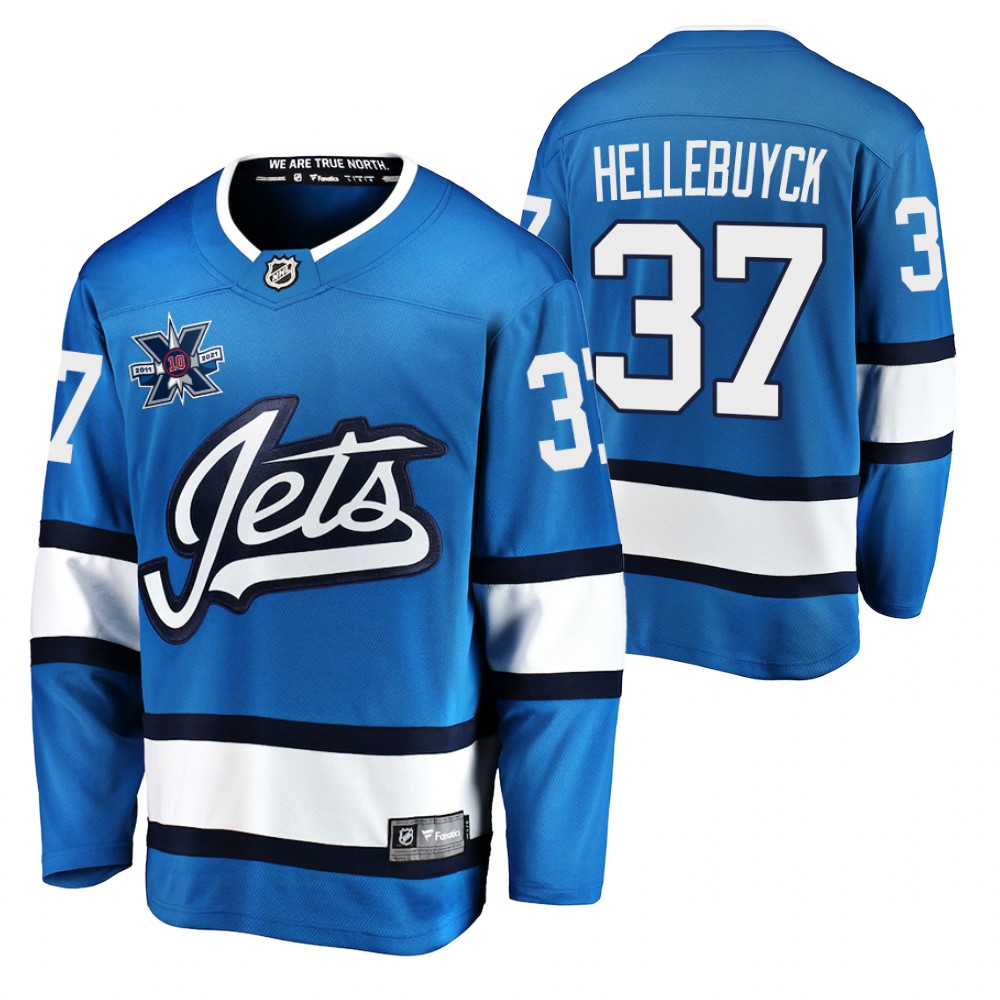 Jets Connor Hellebuyck Jersey 10th Anniversary Blue Honor Hawerchuk Alternate Men