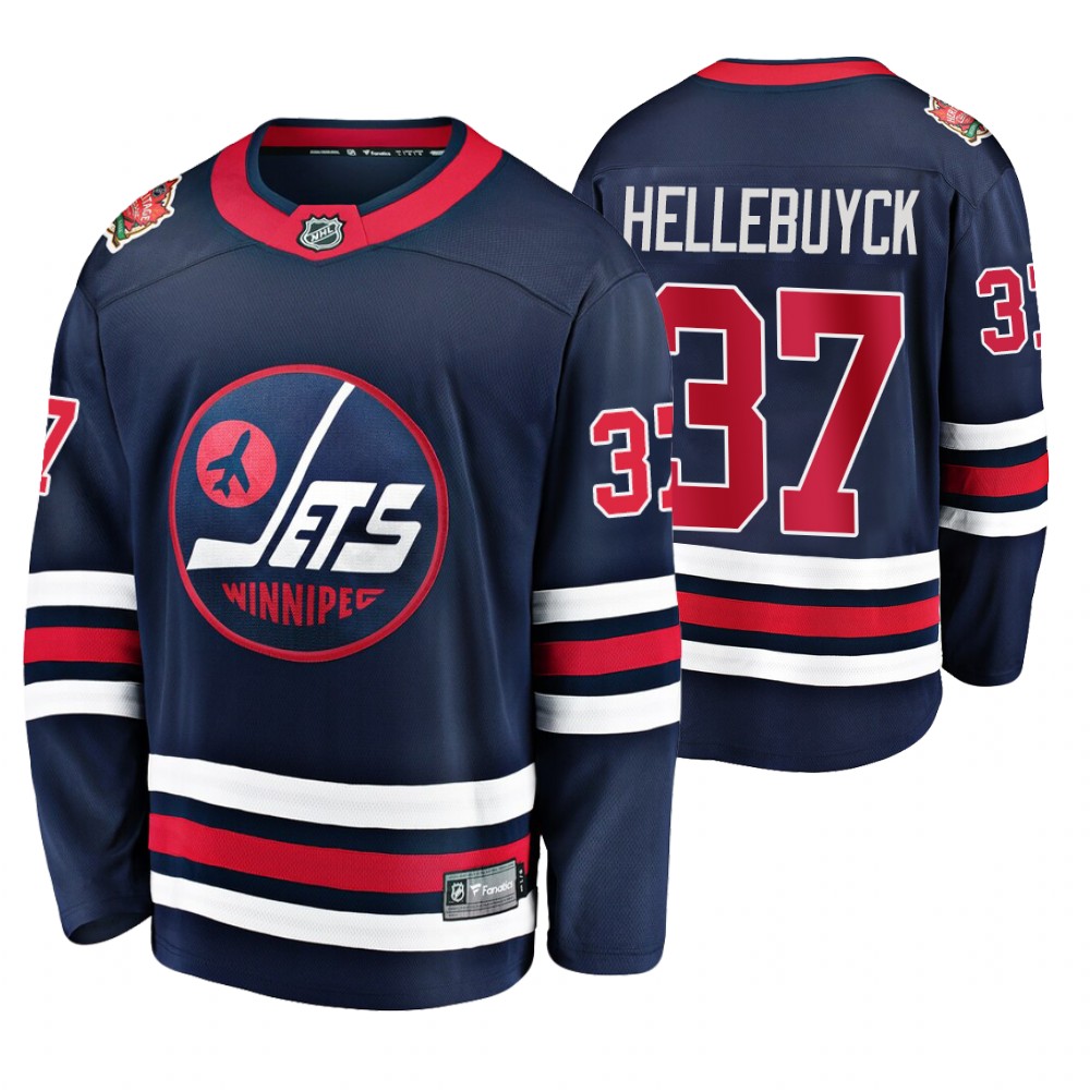 Jets Connor Hellebuyck Navy Men's 2019 Heritage Classic Jersey