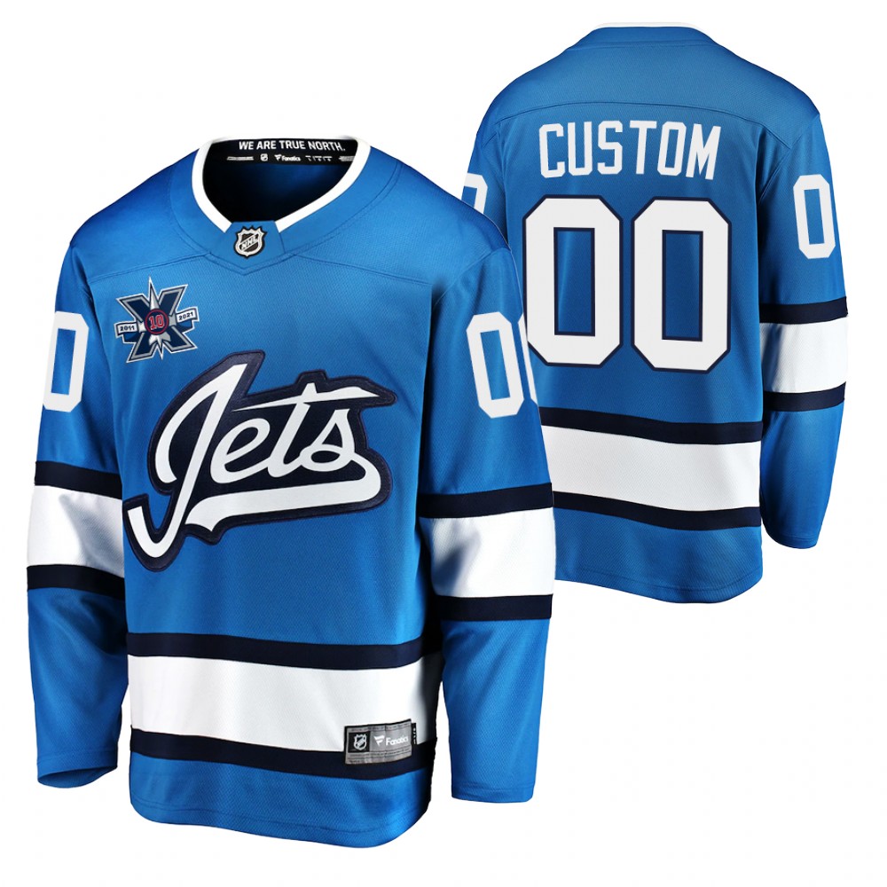 Jets Custom Jersey 10th Anniversary Blue Honor Hawerchuk Alternate Men
