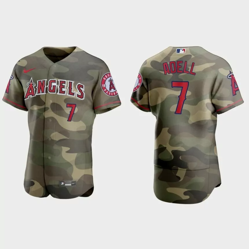 Jo Adell Los Angeles Angels 2021 National Armed Forces Day Authentic Jersey – Camo