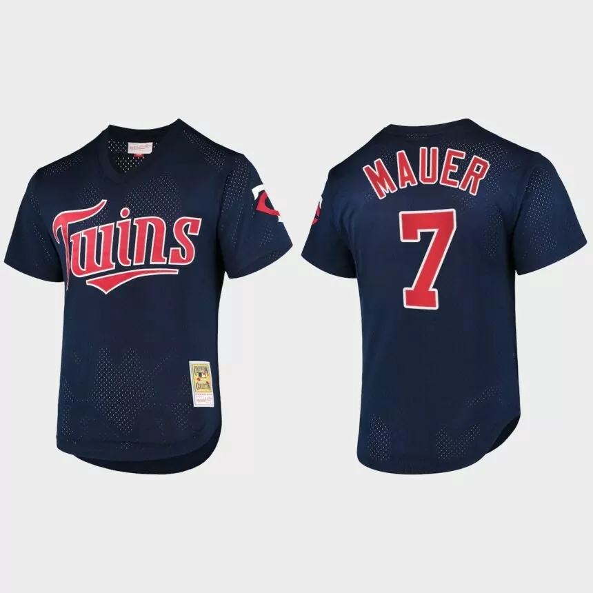 Joe Mauer Minnesota Twins Cooperstown Collection Batting Practice Mesh Jersey – Navy