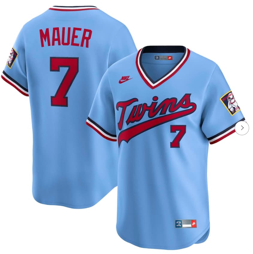 Joe Mauer Minnesota Twins Nike Throwback Cooperstown Collection Limited Jersey - Light Blue