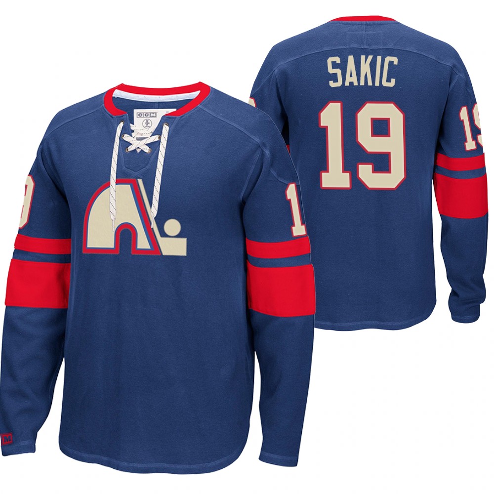 Joe Sakic Quebec Nordiques Heritage Blue Jersey Hoodie Pullover