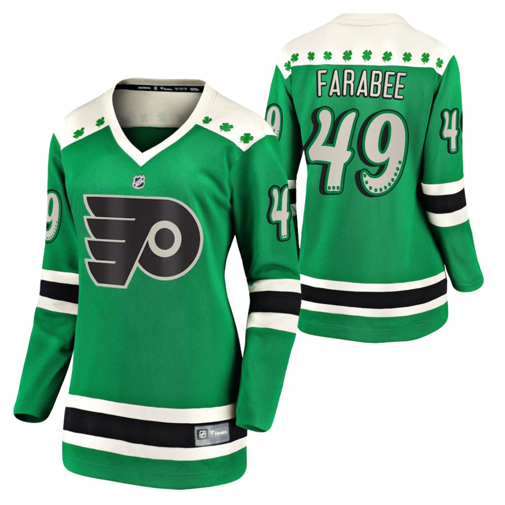 Joel Farabee #49 Flyers 2021 St. Patrick's Day Women Jersey Green