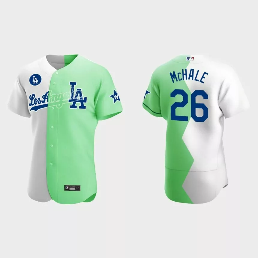 Joel McHale Los Angeles Dodgers 2022 Celebrity Softball Game Authentic Jersey – White Green