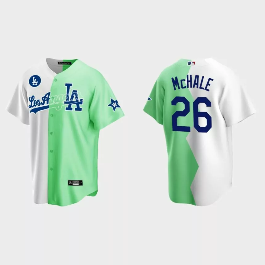 Joel McHale Los Angeles Dodgers 2022 MLB All-Star Celebrity Softball Game Split Jersey – White Green
