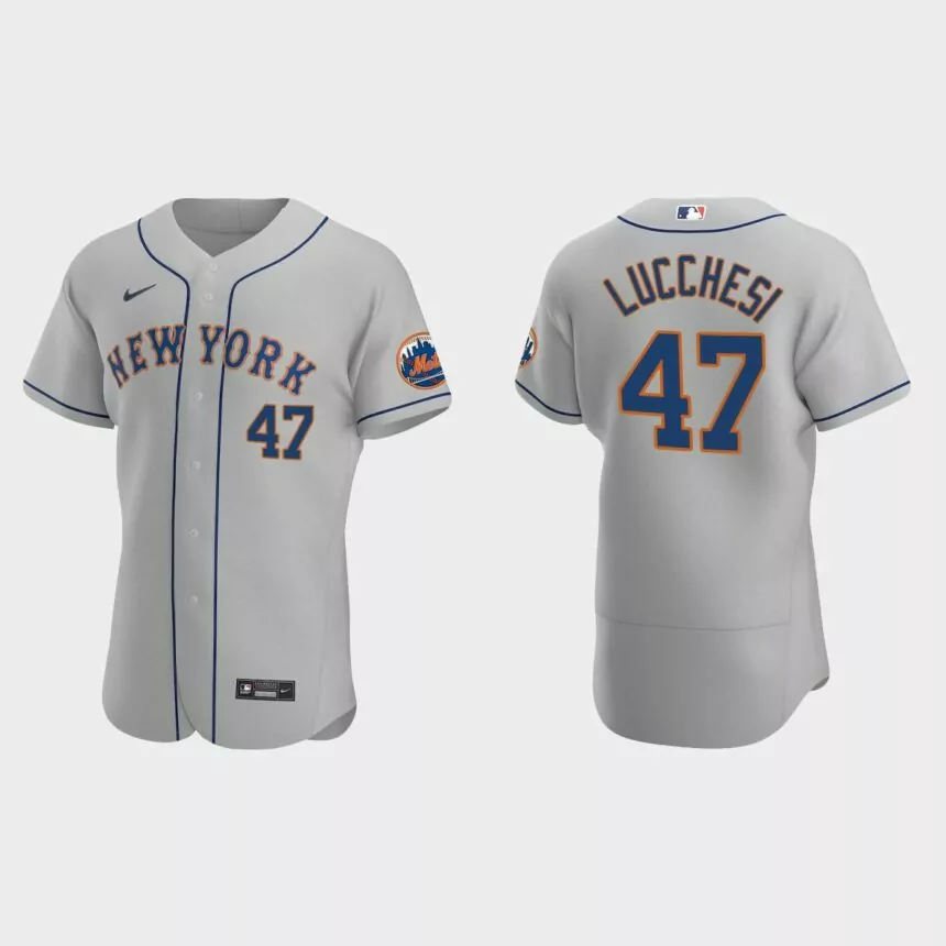 Joey Lucchesi #47 New York Mets Authentic Road Jersey – Gray