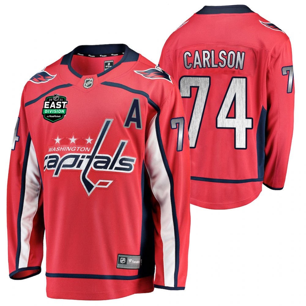 John Carlson Capitals 2021 East Division Patch Jersey Red Home